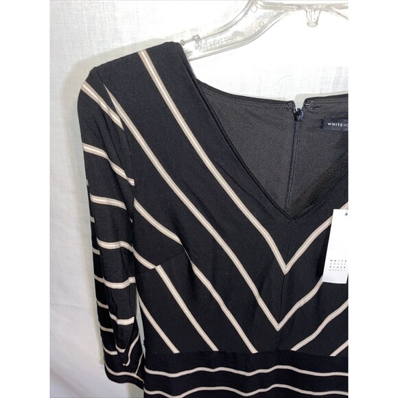 White House Black Market V Neck Dress Women’s Size 10 Black Striped Zip Back NWT - Picture 5 of 12